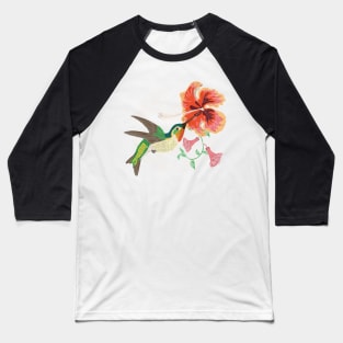 Hummingbird Collecting Juice from Hibiscus Trumpet Blossoms Baseball T-Shirt